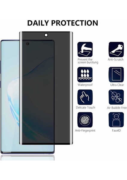 Samsung Galaxy Note 10 Plus Ekran Koruyucu Hayalet Seramik Cam Mat Privacy Tam Kaplar Oval Kavisli