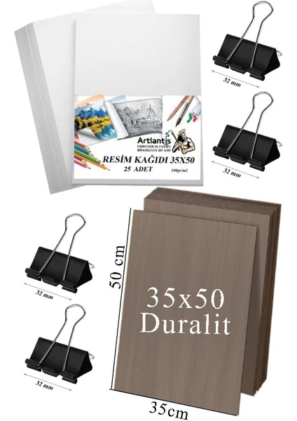 Karakalem Eskiz Çizim Seti Durolit Seti 35X50 cm Duralit 1 Adet 35X50 Resim Kağıdı 25 Adet Mandal Metal 4 Adet