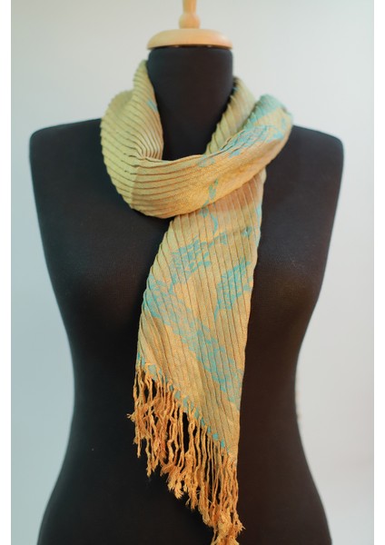 Turkuaz ve Cappuccino Rengi Desenli Pamuk Viskon Şal fırsatları