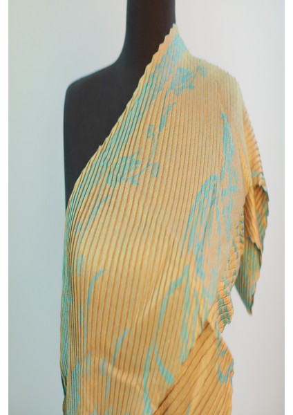 Turkuaz ve Cappuccino Rengi Desenli Pamuk Viskon Şal