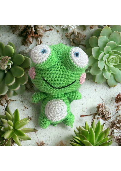 Sevimli Kurbağa Amigurumi Anahtarlık (Neon Yeşil)