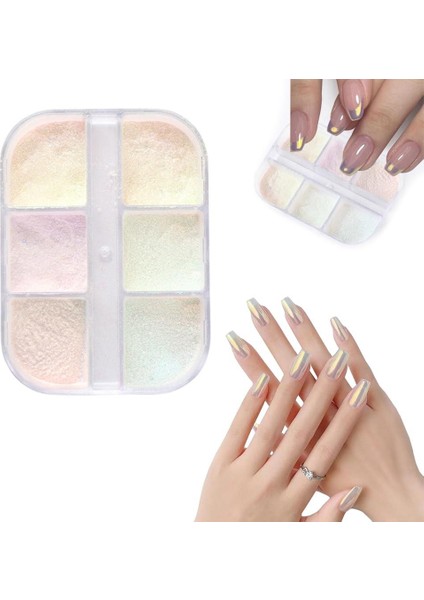 Nail Art Tırnak Süsleme Inci Tozu 6'lı Set Ayna Tozu