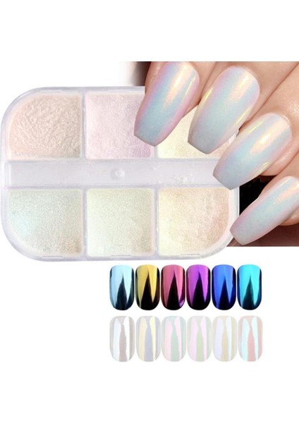 Nail Art Tırnak Süsleme Inci Tozu 6'lı Set Ayna Tozu