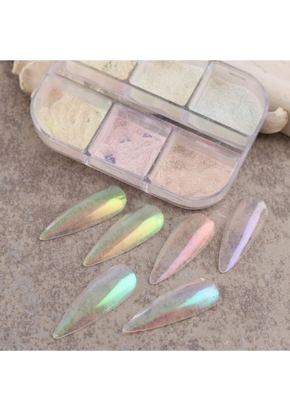 Nail Art Tırnak Süsleme Inci Tozu 6'lı Set Ayna Tozu