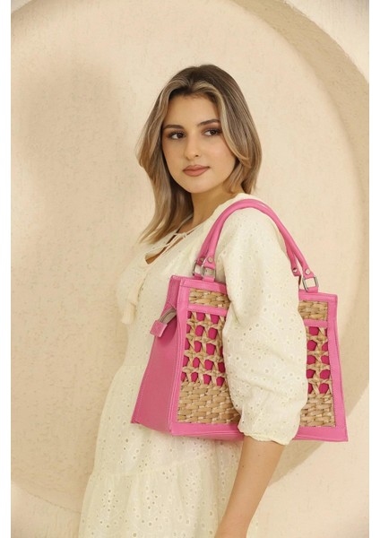 Çıtır Desenli Fuşya Hasır Çanta indirimleri