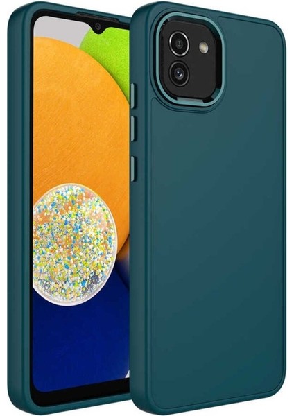 Samsung Galaxy A03 Uyumlu Kılıf Metal Çerçeve ve Buton Tasarımlı Silikon Luna Kapak, Koyu Yeşil