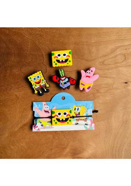 Sünger Bob 5 Li Set Crocs Jibbitz Terlik Süsü ve Makrome Örgülü Ayarlamalı Çocuk Bilekliği