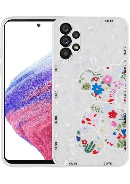 Samsung Galaxy A13 4g Uyumlu Kılıf Desenli Sert Silikon Mumila Kapak, White Bear