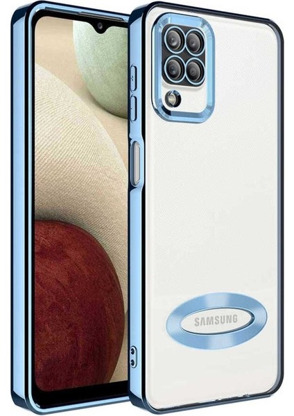 Samsung Galaxy A12 Uyumlu Kılıf Kamera Korumalı Logo Gösteren Omega Kapak, Sierra Mavi