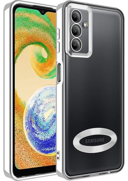 Samsung Galaxy A04S Uyumlu Kılıf Kamera Korumalı Logo Gösteren Omega Kapak, Gümüş