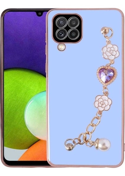 Samsung Galaxy A12 Uyumlu Kılıf El Tutamaçlı Kamera Korumalı Taka Silikon Kapak, Mor