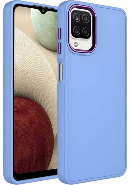 Samsung Galaxy A12 Uyumlu Kılıf Metal Çerçeve ve Buton Tasarımlı Silikon Luna Kapak, Lila