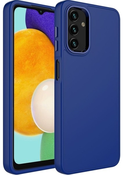 Samsung Galaxy A04 Uyumlu Kılıf Metal Çerçeve ve Buton Tasarımlı Silikon Luna Kapak, Lacivert