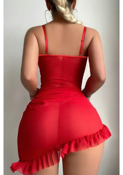 2 Parça Balenli Fırfırlı Dantel Tül Gecelik fırsatları