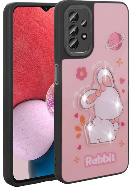 Samsung Galaxy A13 4g Uyumlu Kılıf Parlayan Kabartmalı Ikonik Figürlü Amas Silikon Kapak, Pembe