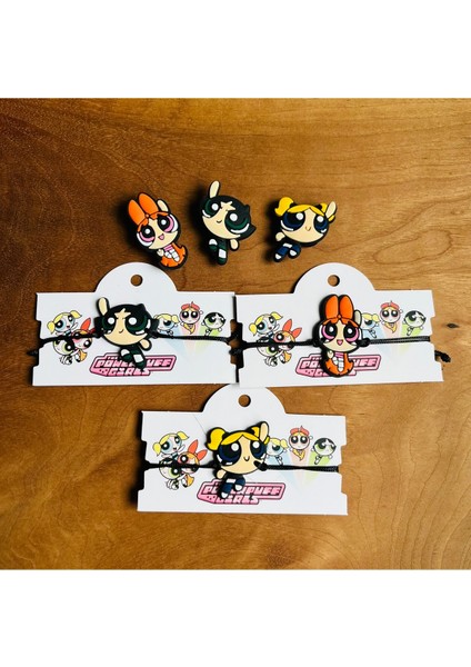 Powerpuff Girls 6 Lı Set Crocs Jibbitz Terlik Süsü ve Makrome Örgülü Ayarlamalı Çocuk Bilekliği