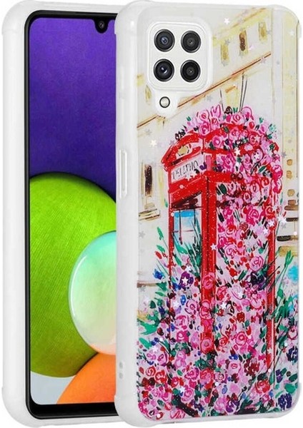 Samsung Galaxy A22 4g Uyumlu Kılıf Simli Desenli Kamera Korumalı Parlak Popy Kapak, Kulübe