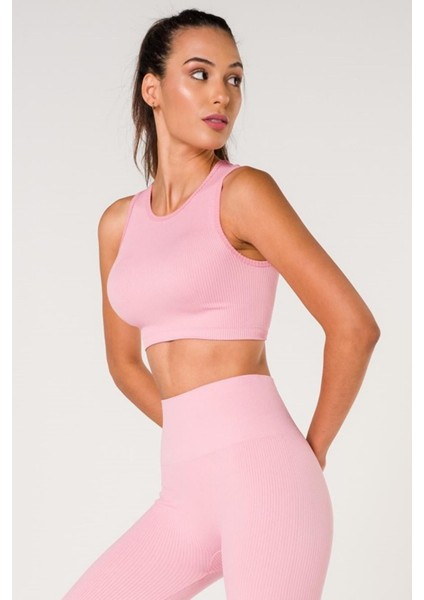 New Season Fitilli Crop Top Büstiyer Seamless Spor Sütyeni Pembe