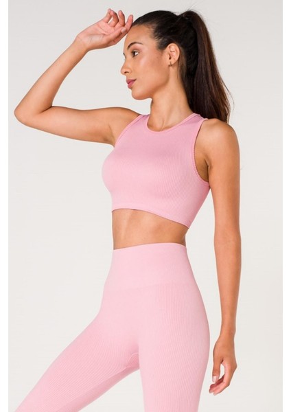 New Season Fitilli Crop Top Büstiyer Seamless Spor Sütyeni Pembe