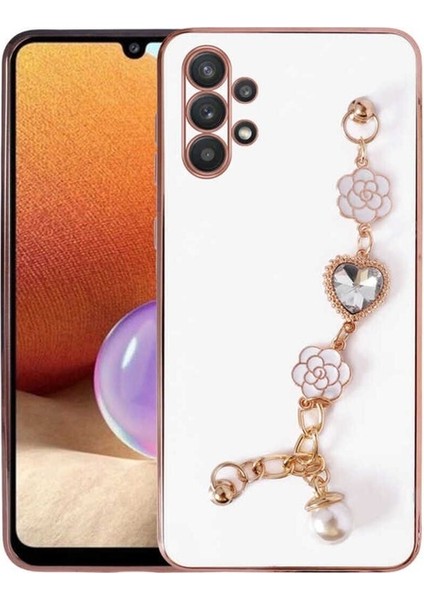 Samsung Galaxy A32 4g Uyumlu Kılıf El Tutamaçlı Kamera Korumalı Taka Silikon Kapak, Beyaz