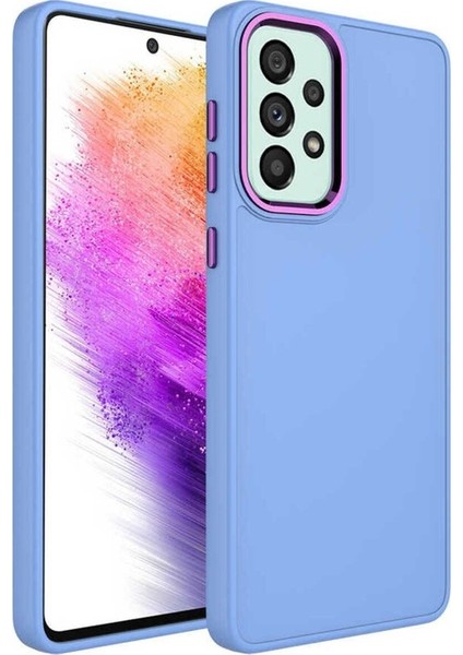 Samsung Galaxy A23 Uyumlu Kılıf Metal Çerçeve ve Buton Tasarımlı Silikon Luna Kapak, Lila