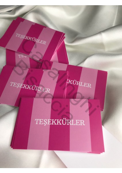 Pembe Teşekkürler Kartı Tebrik Kartı Pink Cards Kart 8 x 5 cm 20 Adet