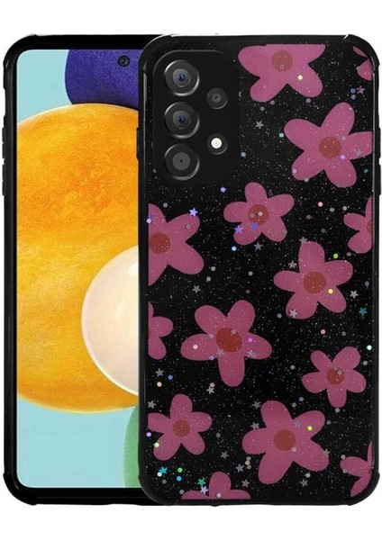 Samsung Galaxy A52 Uyumlu Kılıf Simli Desenli Kamera Korumalı Parlak Popy Kapak, Çiçek