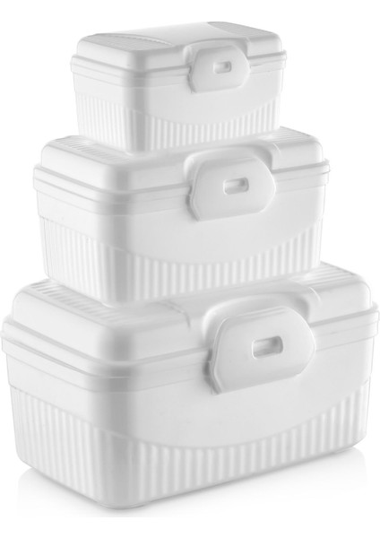 3'lü Saklama Kabı 3 Boy Küçük 380 Ml. Orta 850 Ml. Büyük 2300 ml Gıda Saklama Kutusu Kilitli Model