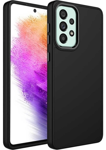 Samsung Galaxy A73 Uyumlu Kılıf Metal Çerçeve ve Buton Tasarımlı Silikon Luna Kapak, Siyah