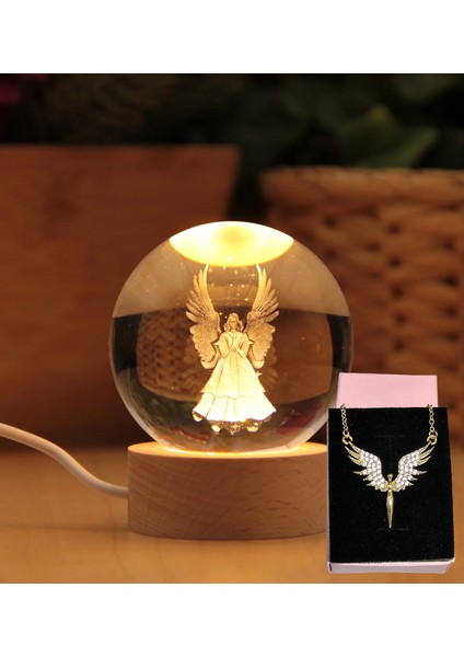 Kanatlı Melek 3 Boyutlu Kristalleşmiş Cam Işıklı Küre & Kolye Hediye fiyatları