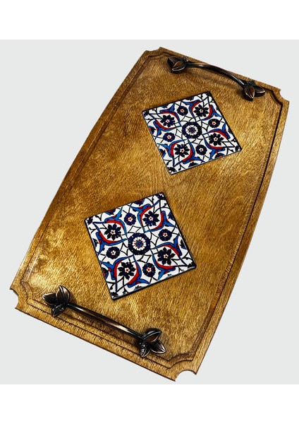 Bitkisel Motif Ahşap Tepsi