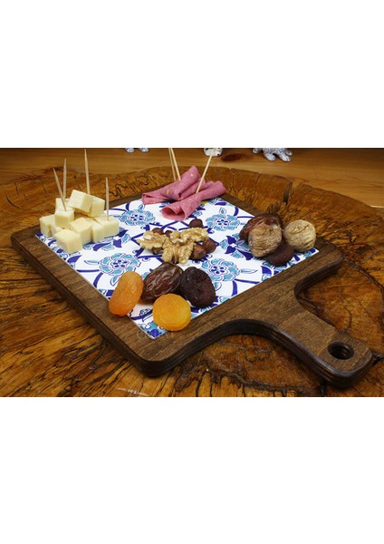 Çiçek Desenli Ahşap Sunum Tepsisi