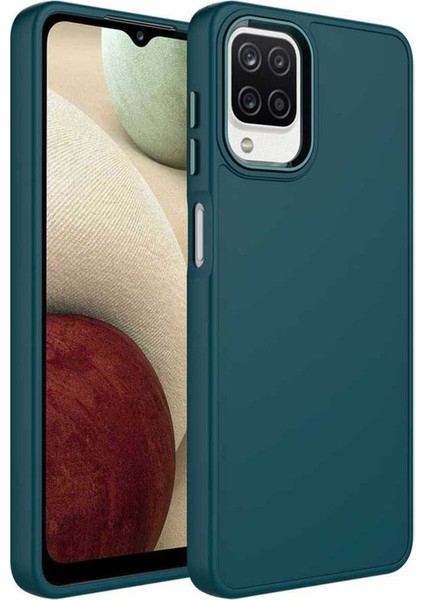 Samsung Galaxy M12 Uyumlu Kılıf Metal Çerçeve ve Buton Tasarımlı Silikon Luna Kapak, Koyu Yeşil