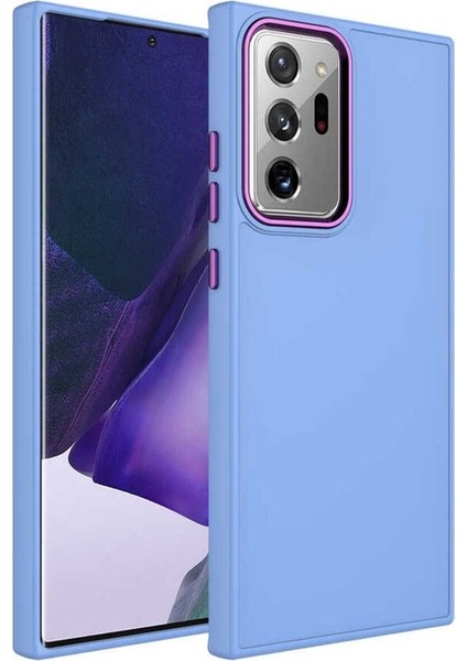 Samsung Galaxy Note 20 Ultra Uyumlu Kılıf Metal Çerçeve ve Buton Tasarımlı Silikon Luna Kapak, Lila