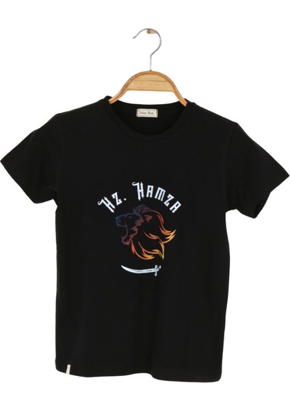 Erkek Çocuk Kısa Kollu Bisiklet Yaka Aslan Baskılı Islami Sahabe T-Shirt modelleri