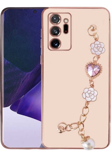 Samsung Galaxy Note 20 Ultra Uyumlu Kılıf El Tutamaçlı Kamera Korumalı Taka Silikon Kapak, Pembe