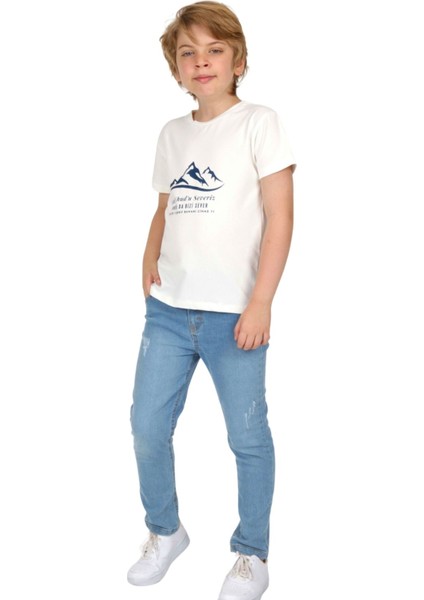 Erkek Çocuk Kısa Kollu Bisiklet Yaka Uhud Baskılı T-Shirt