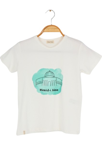 Erkek Çocuk Kısa Kollu Bisiklet Yaka Kudüs Mescid-I Aksa Baskılı T-Shirt