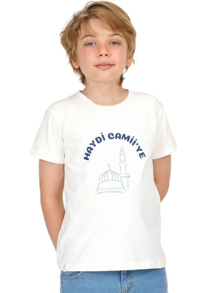 Erkek Çocuk Kısa Kollu T-Shirt Haydi Camii Ye Baskılı Bisiklet Yaka