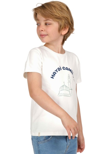 Erkek Çocuk Kısa Kollu T-Shirt Haydi Camii Ye Baskılı Bisiklet Yaka
