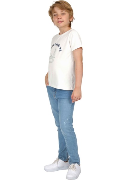 Erkek Çocuk Kısa Kollu T-Shirt Haydi Camii Ye Baskılı Bisiklet Yaka