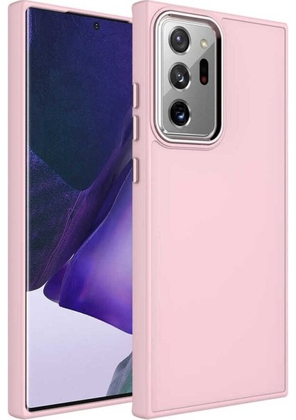 Samsung Galaxy Note 20 Ultra Uyumlu Kılıf Metal Çerçeve ve Buton Tasarımlı Silikon Luna Kapak, Pembe