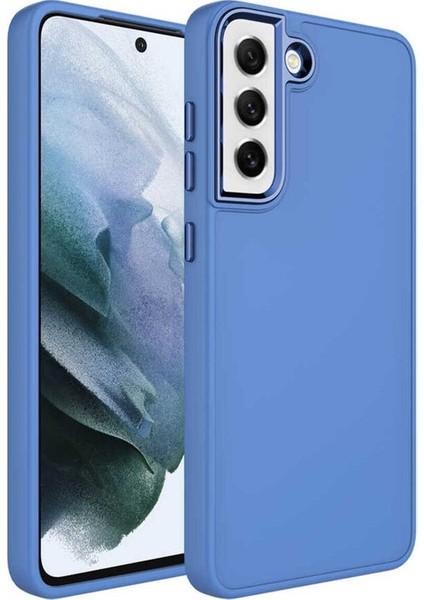 Samsung Galaxy S21 Fe Uyumlu Kılıf Metal Çerçeve ve Buton Tasarımlı Silikon Luna Kapak, Lavendery Gray