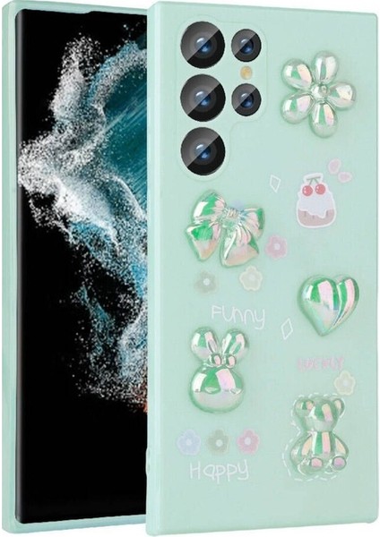 Samsung Galaxy S22 Ultra Uyumlu Kılıf Kabartma Figürlü Parlak Toys Silikon Kapak, Açık Yeşil