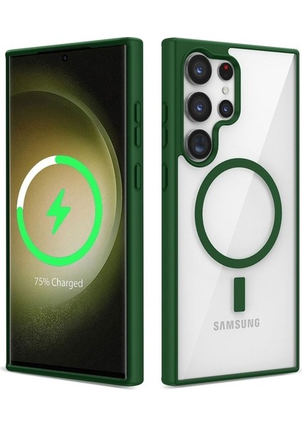 Samsung Galaxy S22 Ultra Uyumlu Kılıf Magsafe Wireless Şarj Özellikli Silikon Ege Kapak, Yeşil