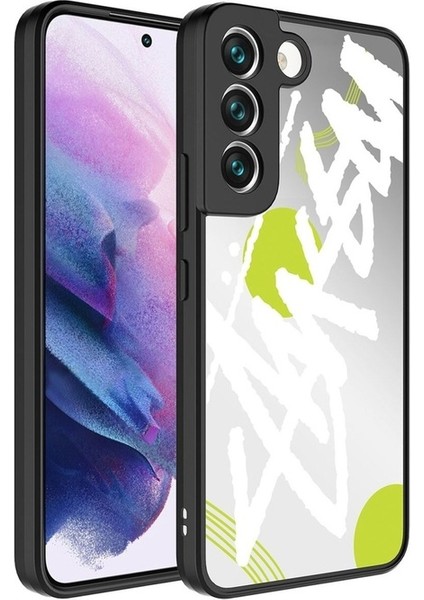 Samsung Galaxy S21 Fe Uyumlu Kılıf Aynalı Desenli Kamera Korumalı Parlak Mirror Kapak, Yazı