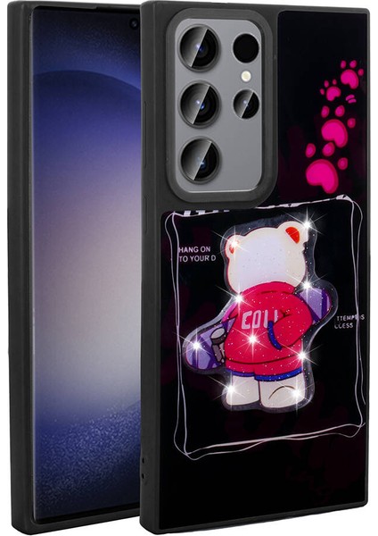 Samsung Galaxy S22 Ultra Uyumlu Kılıf Parlayan Kabartmalı Ikonik Figürlü Amas Silikon Kapak, Siyah