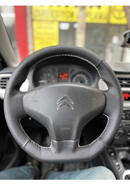 Citroen C-Elysee Araca Özel Direksiyon Kılıfı Uyumlu (Nokta Düz) Siyah Dikişli fiyatları