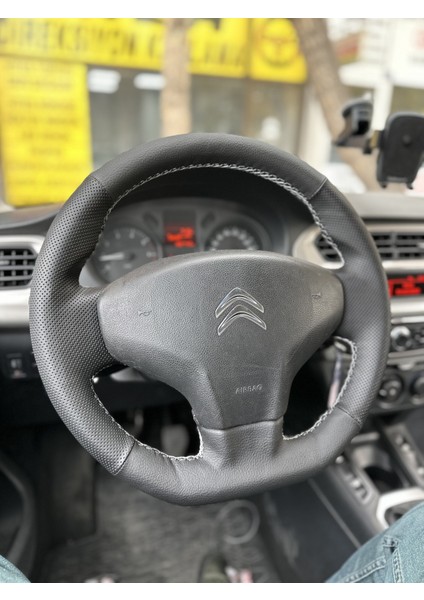 Citroen C-Elysee Araca Özel Direksiyon Kılıfı Uyumlu (Nokta Düz) Siyah Dikişli modelleri