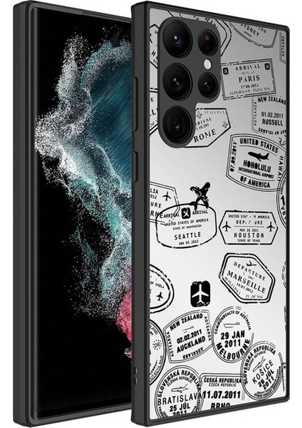 Samsung Galaxy S22 Ultra Uyumlu Kılıf Aynalı Desenli Kamera Korumalı Parlak Mirror Kapak, Seyahat